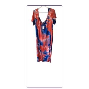 NWT SHEIN 28/30 Oversized red white and blue tie dye dress